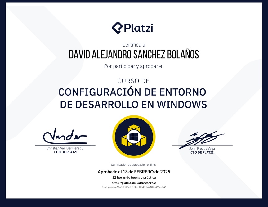 Diploma del Curso de Configuración de Entorno de Desarrollo en Windows
