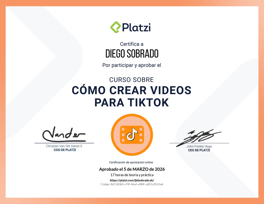 Diploma del Curso para Crear Videos Creativos en TikTok
