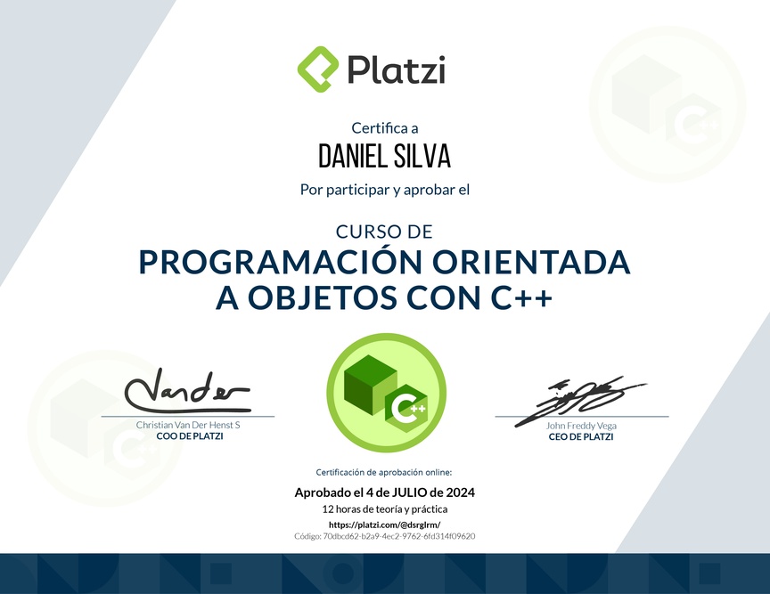 Diploma del Curso de Programación Orientada a Objetos con C++
