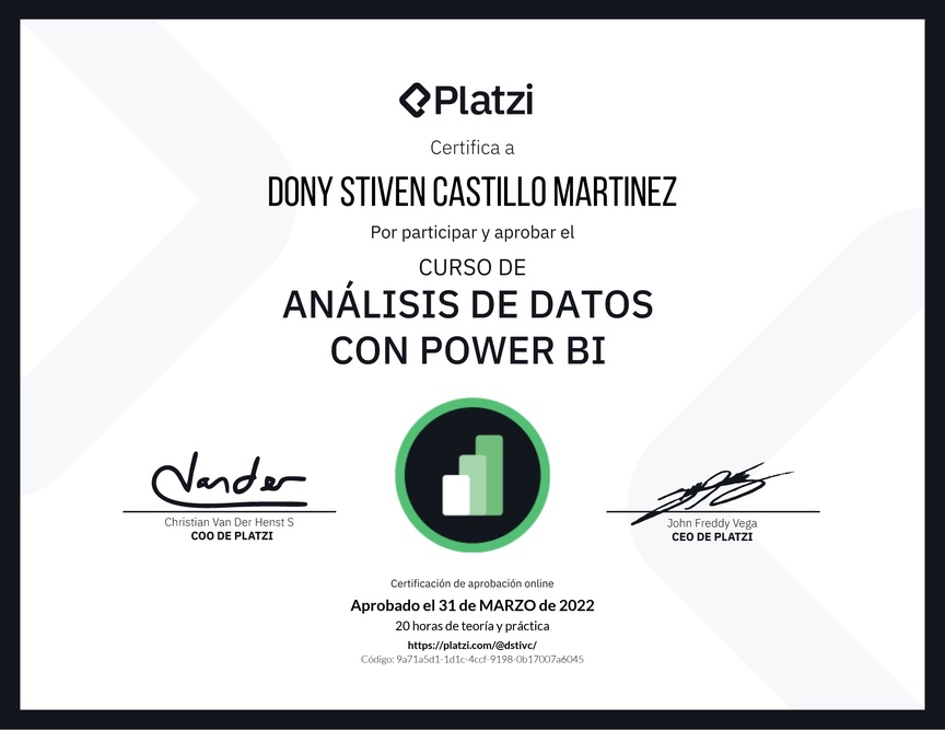 Diploma del Curso de Análisis de Datos con Power BI