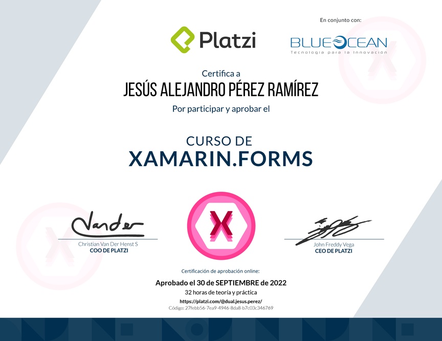 Diploma del Curso de Xamarin.Forms