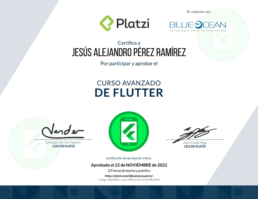 Diploma del Curso Avanzado de Flutter