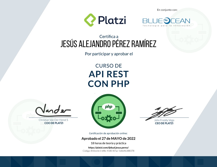 Diploma del Curso de API REST con PHP