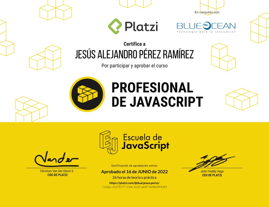 Diploma del Curso Profesional de JavaScript