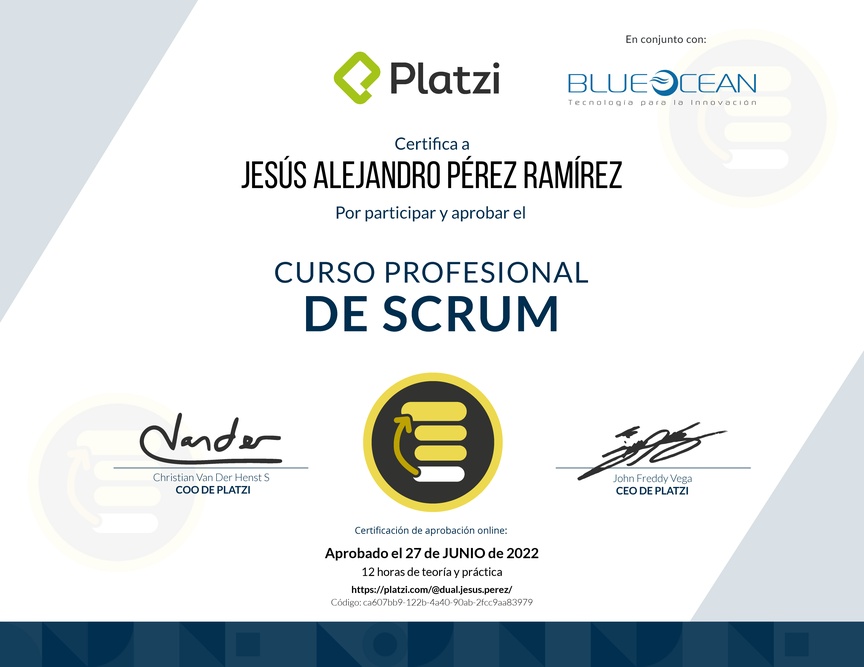 Diploma del Curso Profesional de Scrum