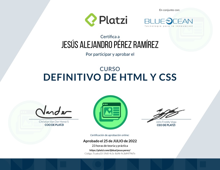 Diploma del Curso Definitivo de HTML y CSS
