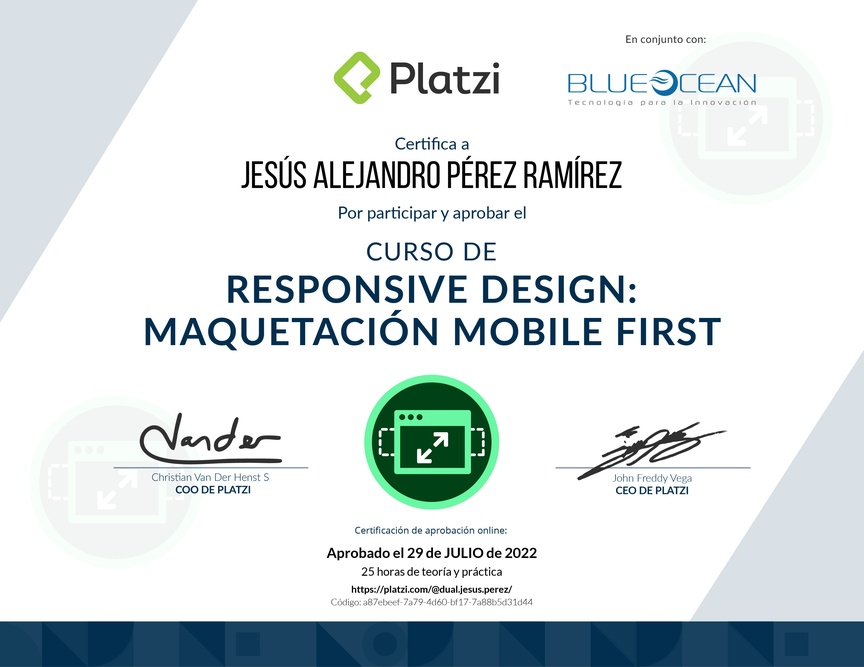 Diploma del Curso de Responsive Design: Maquetación Mobile First