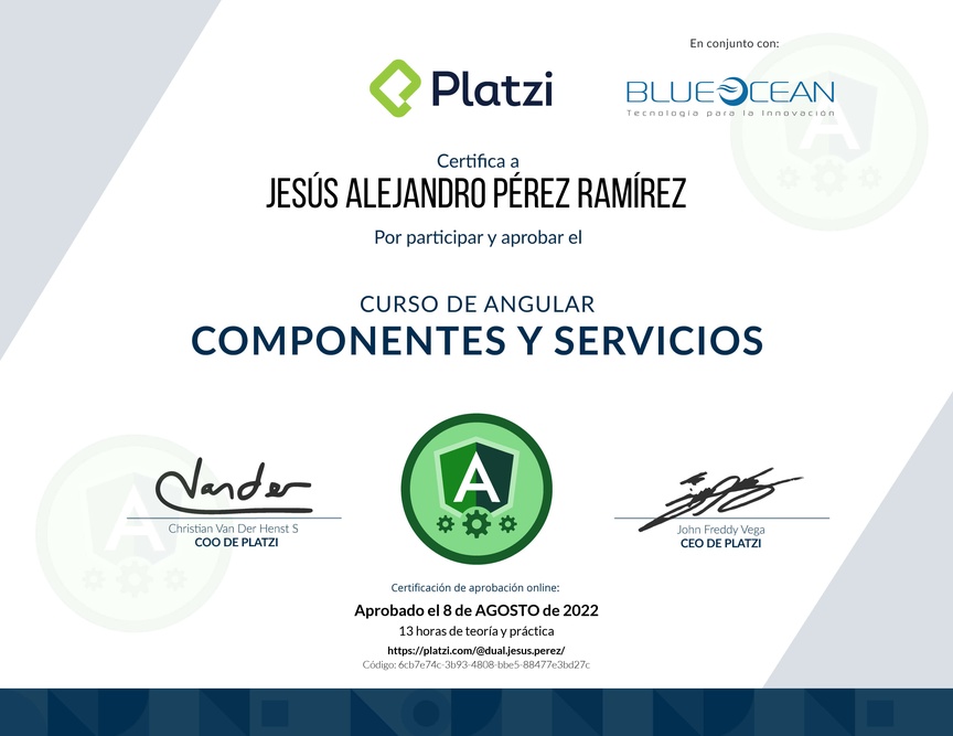 Diploma del Curso de Angular: Componentes y Servicios