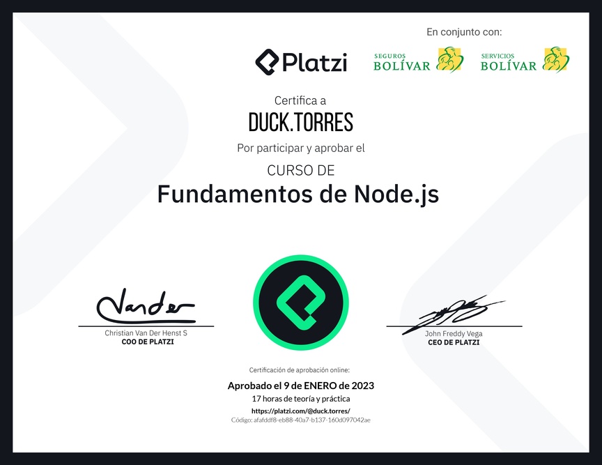 Diploma del Curso de Fundamentos de Node.js