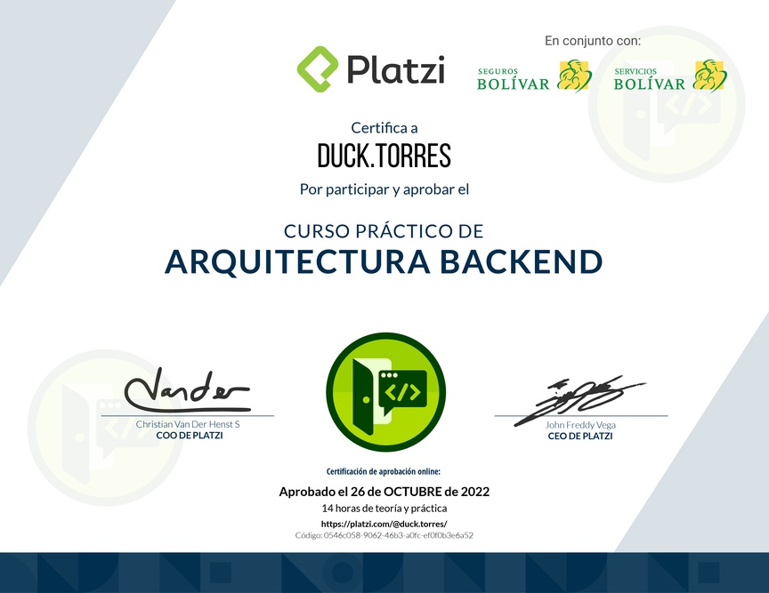 Diploma del Curso Práctico de Arquitectura Backend