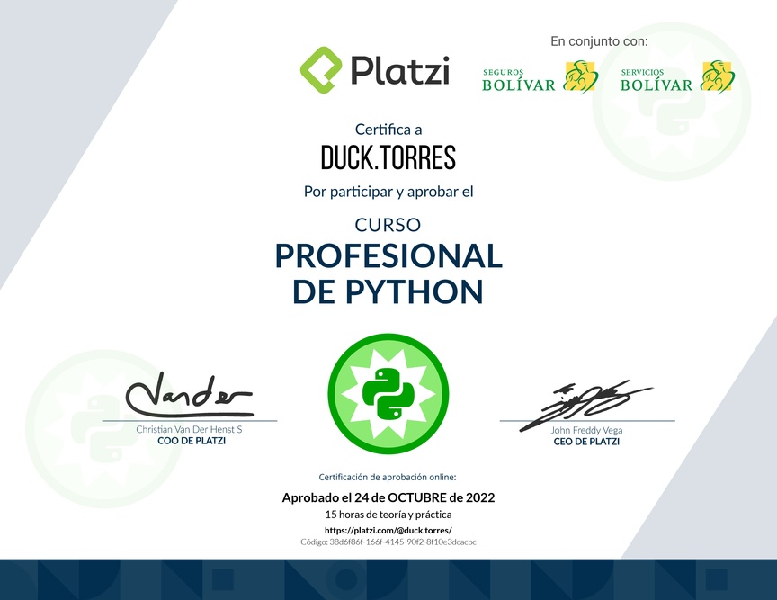 Diploma del Curso Profesional de Python