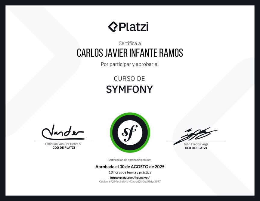 Diploma del Curso de Symfony