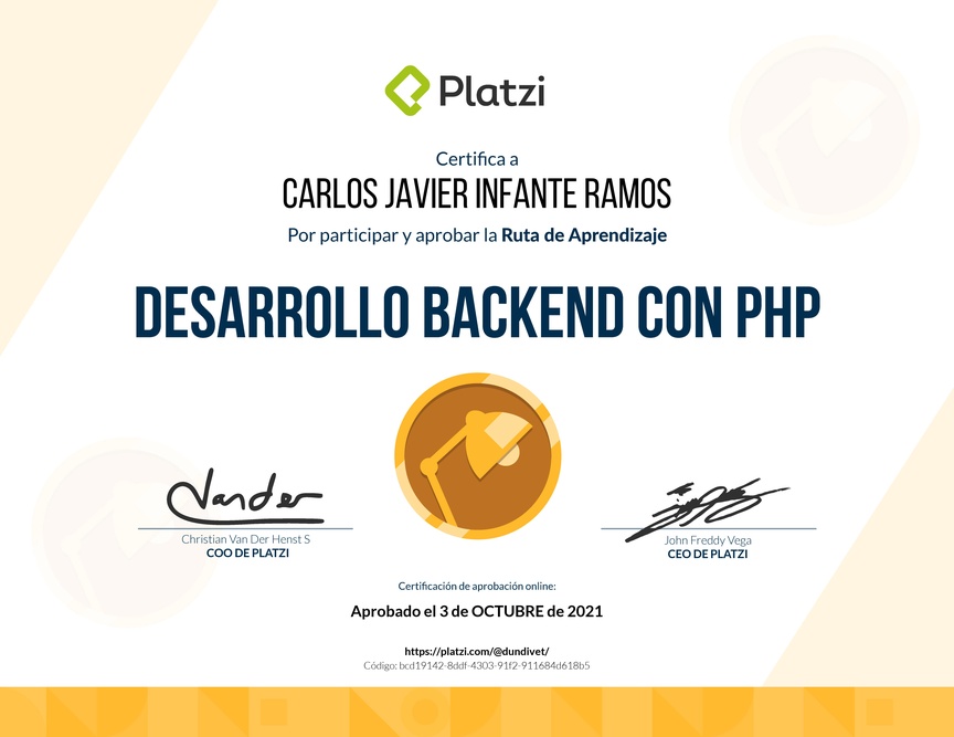 Diploma de la Ruta de Aprendizaje de Desarrollo Web Backend con PHP