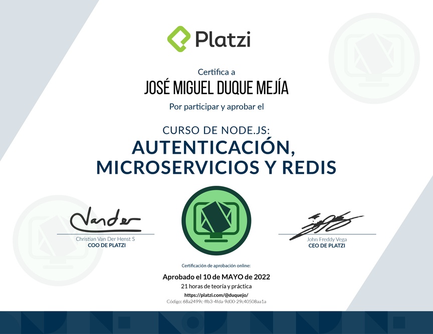 Diploma del Curso de Node.js: Autenticación, Microservicios y Redis