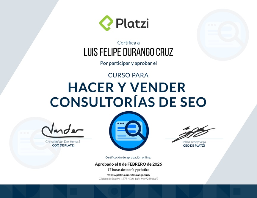 Diploma del Curso de Desarrollo de Consultorías SEO