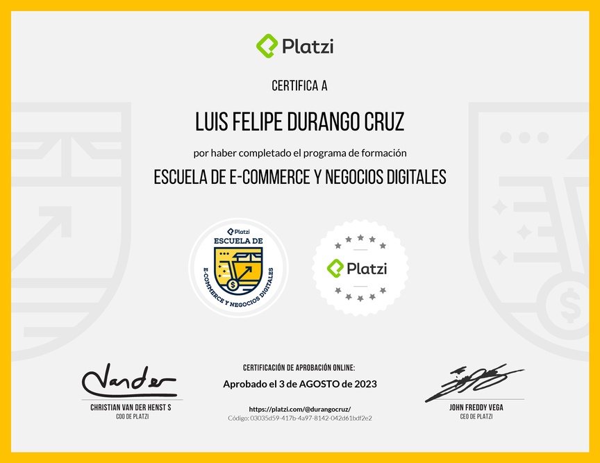 Diploma de la Ruta de Aprendizaje de E-Commerce y Negocios Digitales