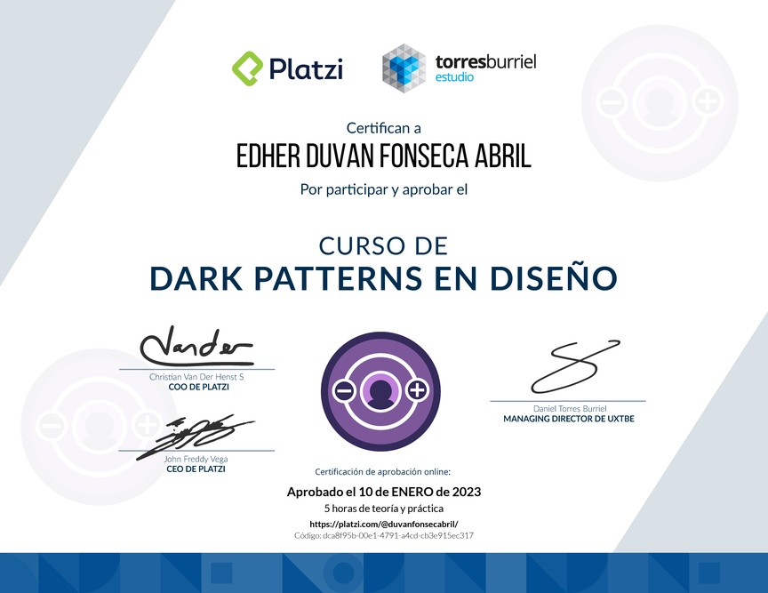 Diploma del Curso para Evitar Dark Patterns