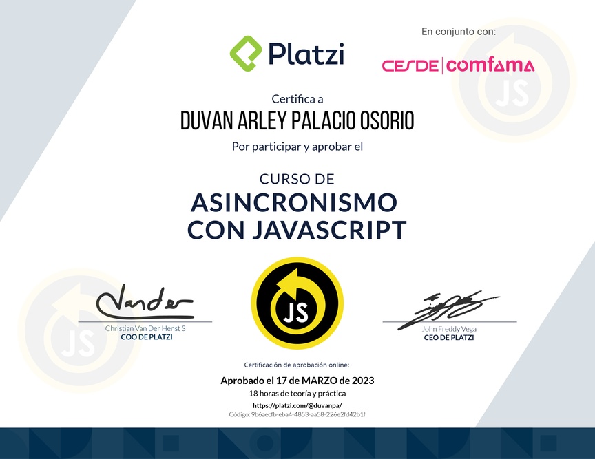 Diploma del Curso de Asincronismo con JavaScript 2022