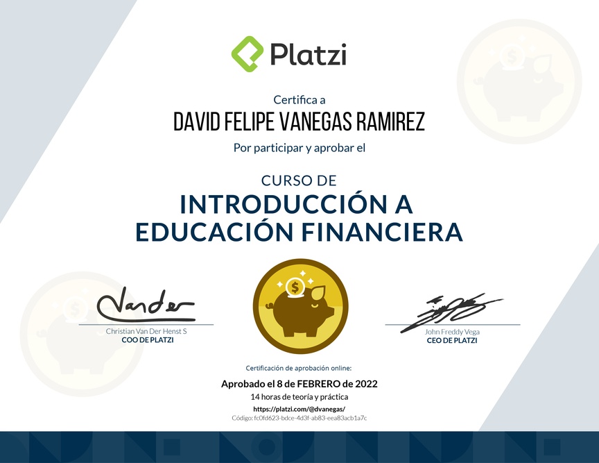 Diploma del Curso de Introducción a Educación Financiera