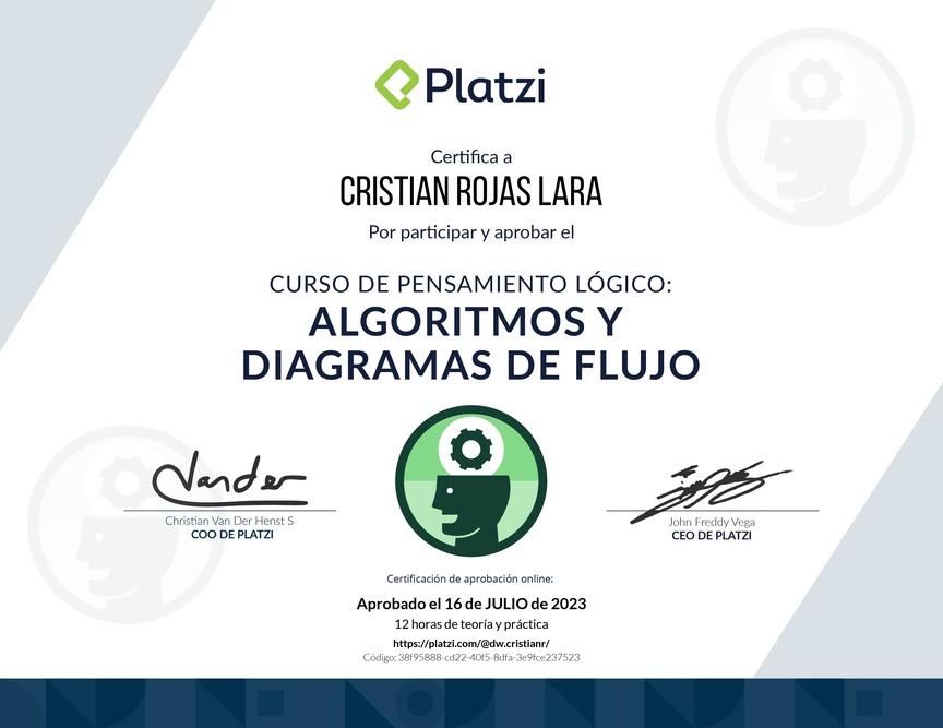 Diploma del Curso de Pensamiento Lógico: Algoritmos y Diagramas de Flujo