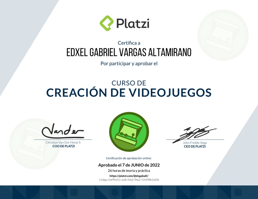 Diploma del Curso de Creación de Videojuegos