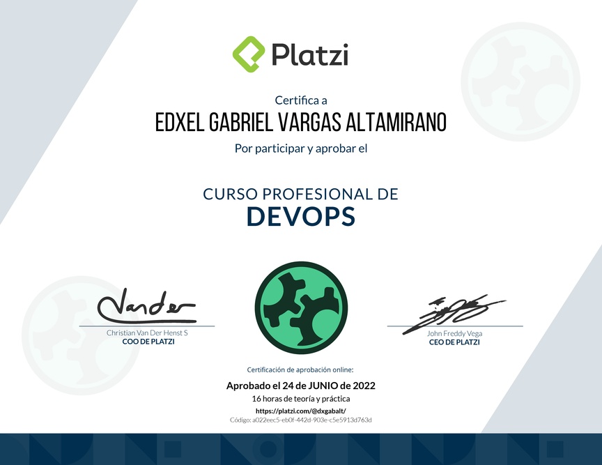 Diploma del Curso Profesional de DevOps