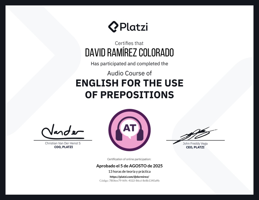 Diploma de Audio Curso de Inglés para el Uso de Preposiciones