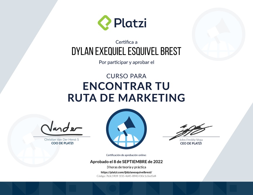 Diploma del Curso para Conocer los Roles en Marketing Digital