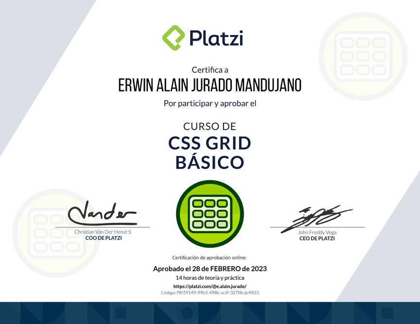 Diploma del Curso de CSS Grid Básico