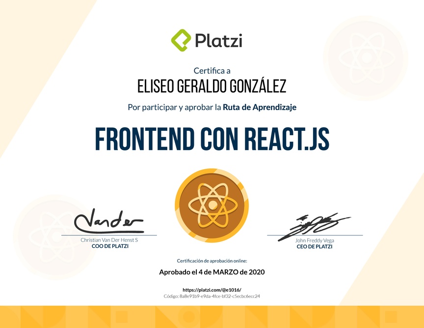 Diploma de la Ruta de Aprendizaje de Frontend a profundidad con React.js