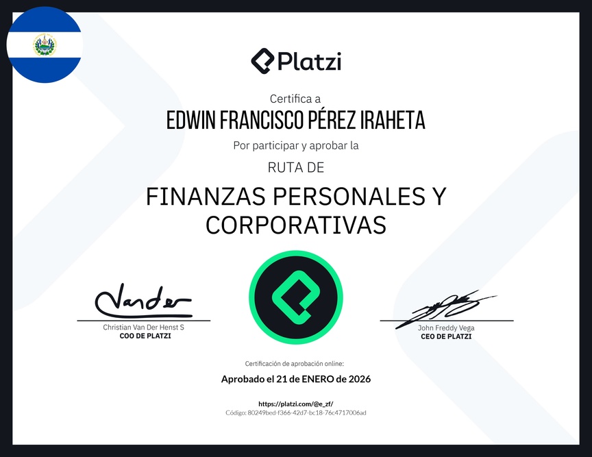 Diploma de la Ruta de Aprendizaje de Finanzas Personales y Corporativas
