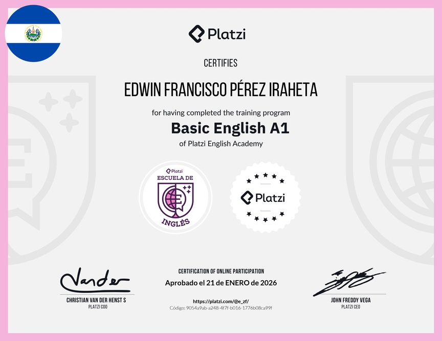 Diploma de la Ruta de Aprendizaje de Inglés Básico A1