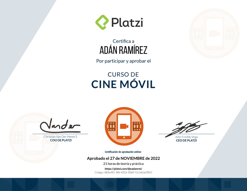 Diploma del Curso de Cine Móvil