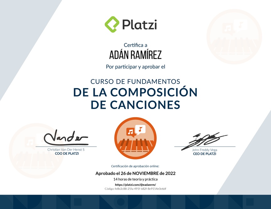 Diploma del Curso de Fundamentos de la Composición de Canciones