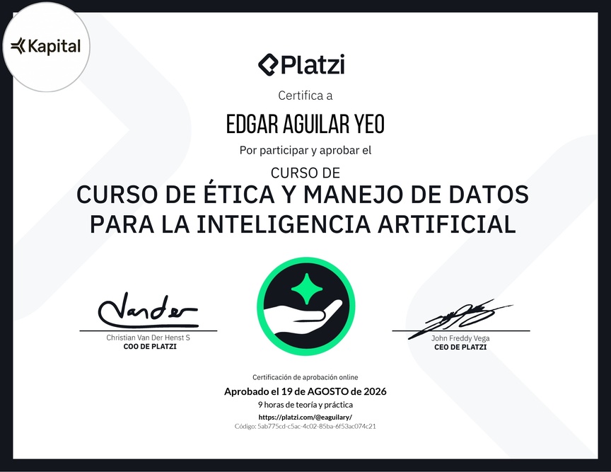 Diploma del Curso de Ética y Manejo de Datos para Inteligencia Artificial