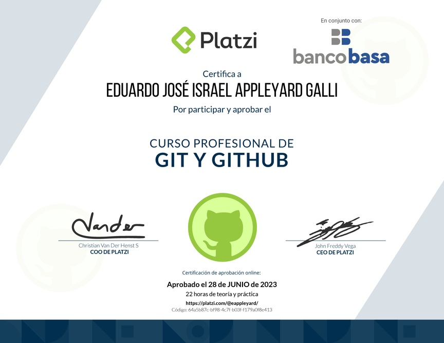 Diploma del Curso Profesional de Git y GitHub