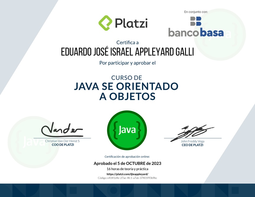 Diploma del Curso de Java SE Orientado a Objetos