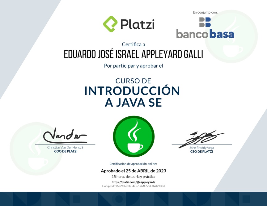 Diploma del Curso de Introducción a Java