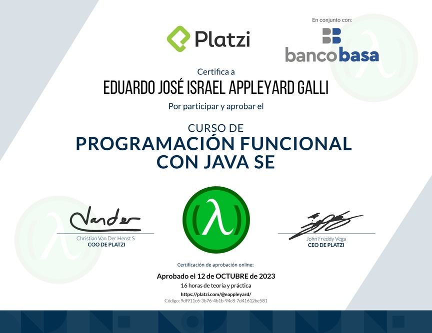 Diploma del Curso de Programación Funcional con Java SE