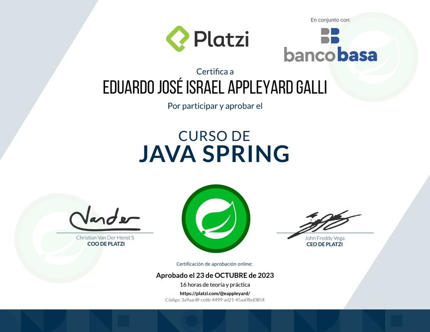 Diploma del Curso de Java Spring