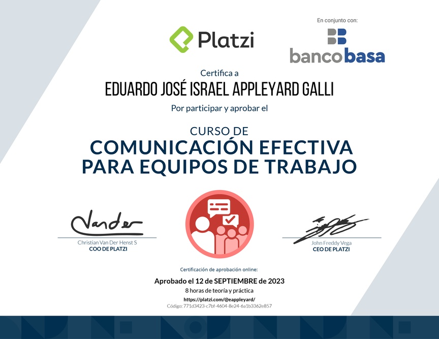 Diploma del Curso de Comunicación Efectiva para Equipos de Trabajo