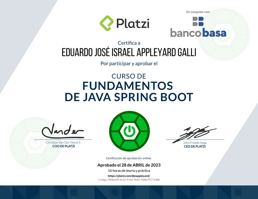 Diploma del Curso de Java: Backend con Spring Boot