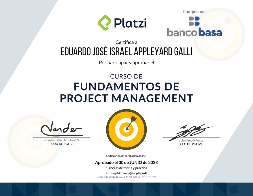Diploma del Curso de Fundamentos de Project Management