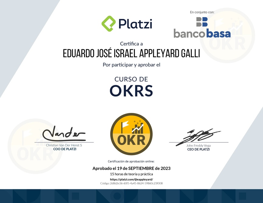 Diploma del Curso de OKRs: Herramienta Clave para Managers