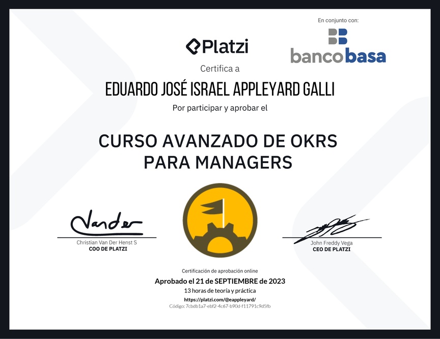 Diploma del Curso Avanzado de OKRs para Managers