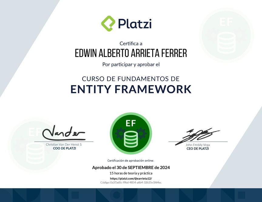 Diploma del Curso de Fundamentos de Entity Framework