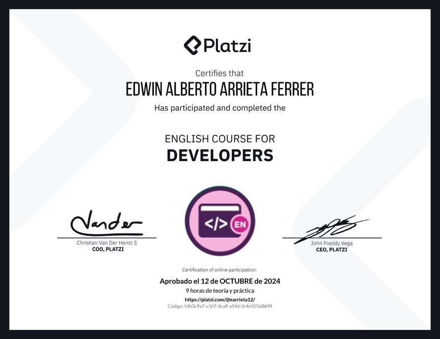 Diploma del Curso de Inglés para Programadores