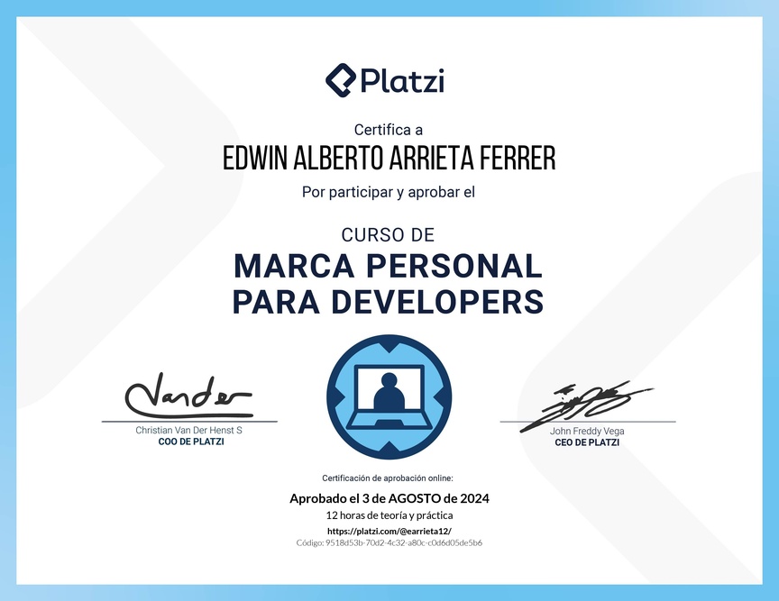 Diploma del Curso de Marca Personal para Developers
