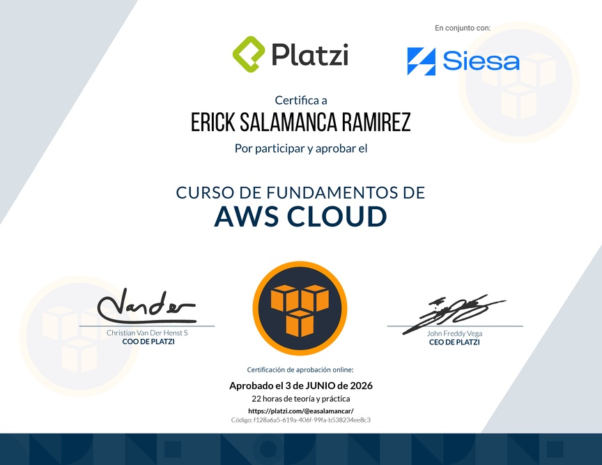 Diploma del Curso Práctico de AWS Cloud