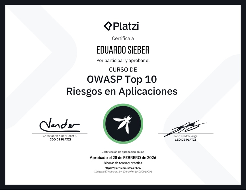 Diploma del Curso de OWASP Top 10: Riesgos en Aplicaciones